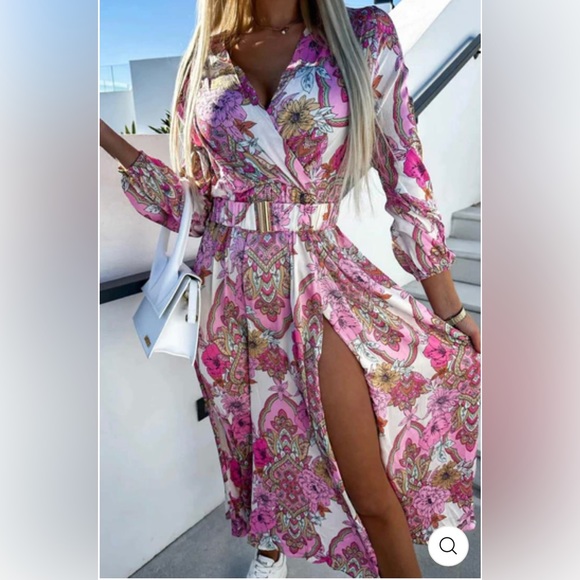 AYANA Floral Paisley Satin Maxi Dress-Pink NWT - Picture 2 of 7